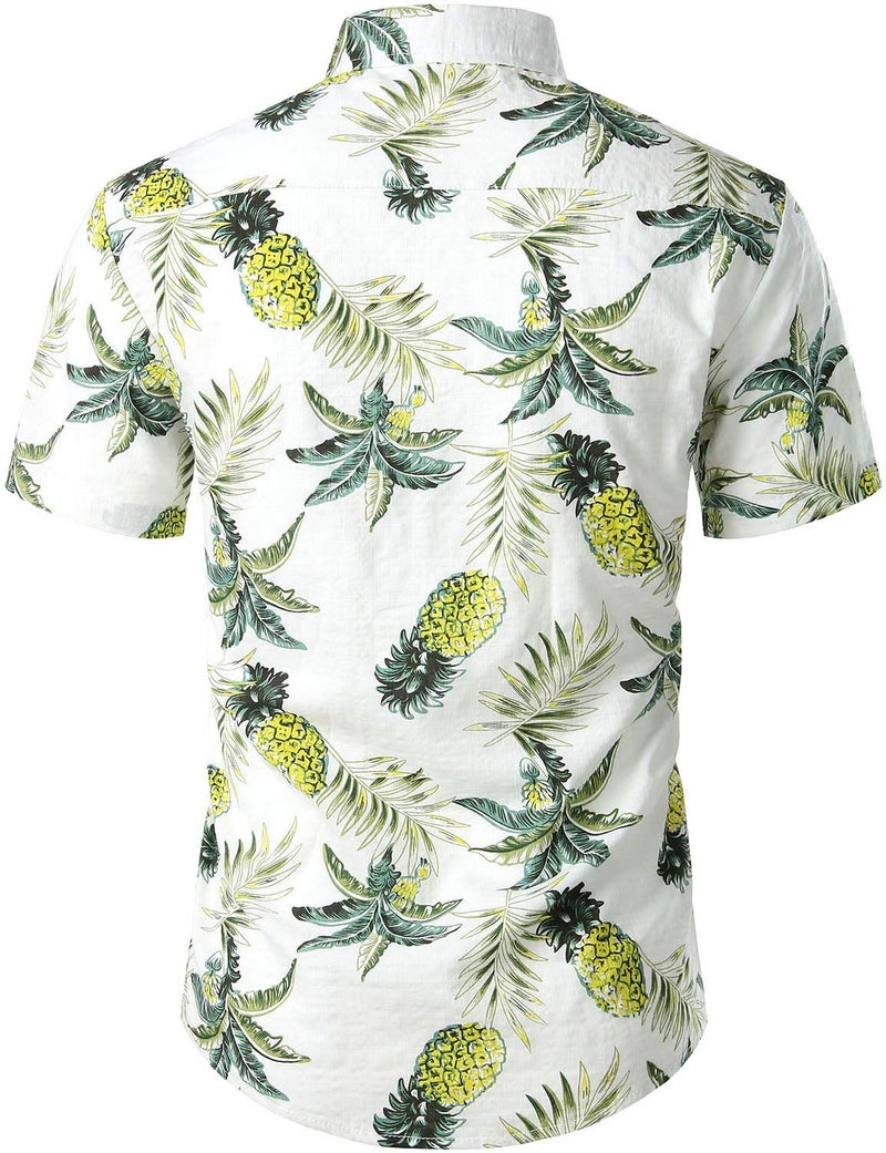 JOGAL Men's Flower Casual Button Down Short Sleeve Hawaiian Shirt White Green X-Large - Image 3